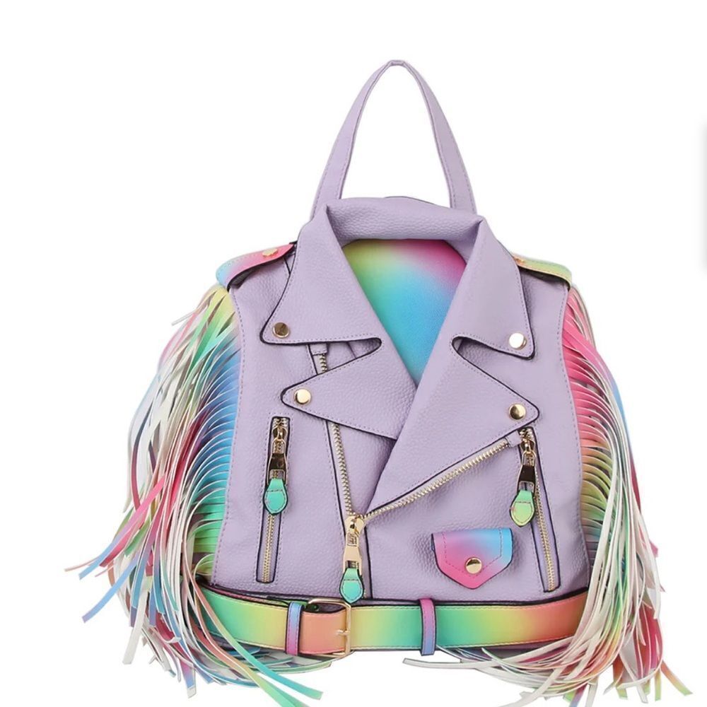 Rainbow Fringe Motorcycle Jacket Handbag